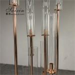 Glass Tube Rose Gold Metal Floor Candelabra Pillar Candlesticks Tall 175cm