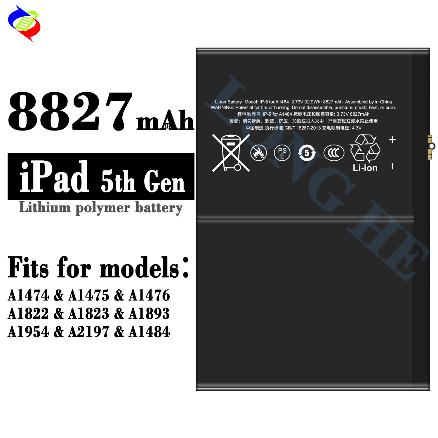 8827mAh RECHARGABLE Battery for Apple iPad5 Air A1474 A1475 A1476 A1822 A1823 A1893