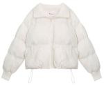 White Women's Short Down Coat , Cotton Lining Funnel Neck Down Jacket Long