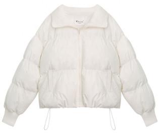 White Women's Short Down Coat , Cotton Lining Funnel Neck Down Jacket Long
