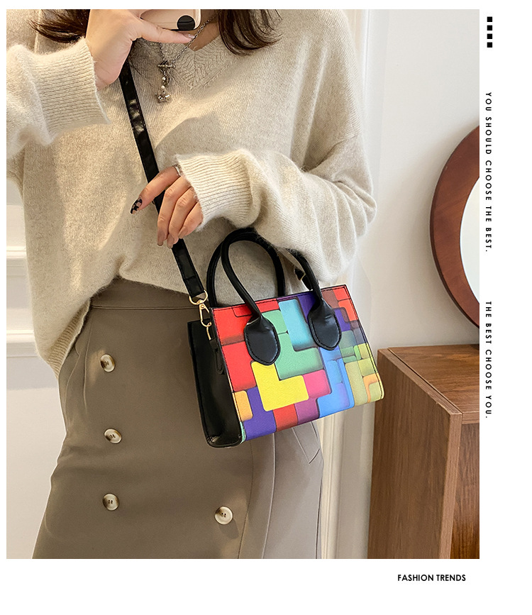 Trendy Shoulder Bag for Women Small Square Shape and Two-Tone Stitching in All Seasons