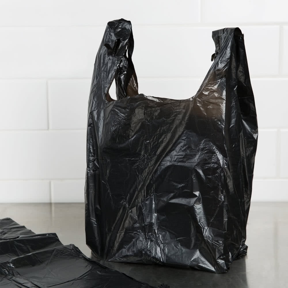 Plastic Grocery T Shirt Bag Plain Black 12 X 6 X 21 (1000ct, Black) , HDPE Material