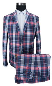 Wholesale Mens 2 Piece Mens Tailored Fit Suits Blue Check Autumn Winter Season from china suppliers