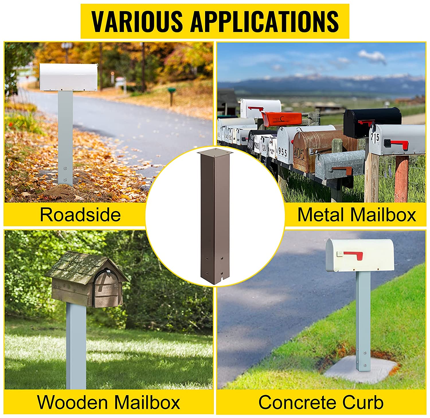 Galvanized Steel Black Post Wall Mount Mailbox for Wall Mounted Residential Townhouse