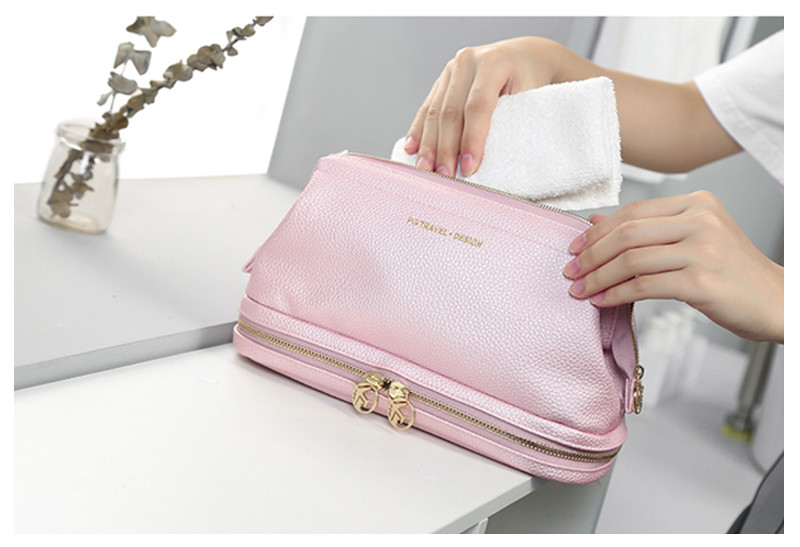 Portable Large Capacity Depth 11cm Polyester Cosmetic Bag