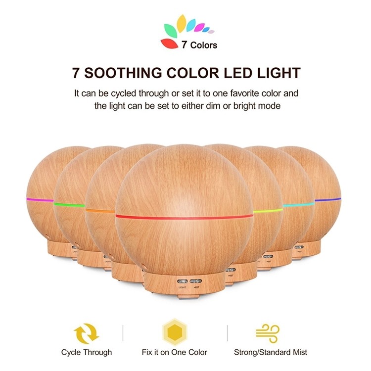 400ML Round Ultrasonic Light Wood Grain Cool Mist Humidifier For Home