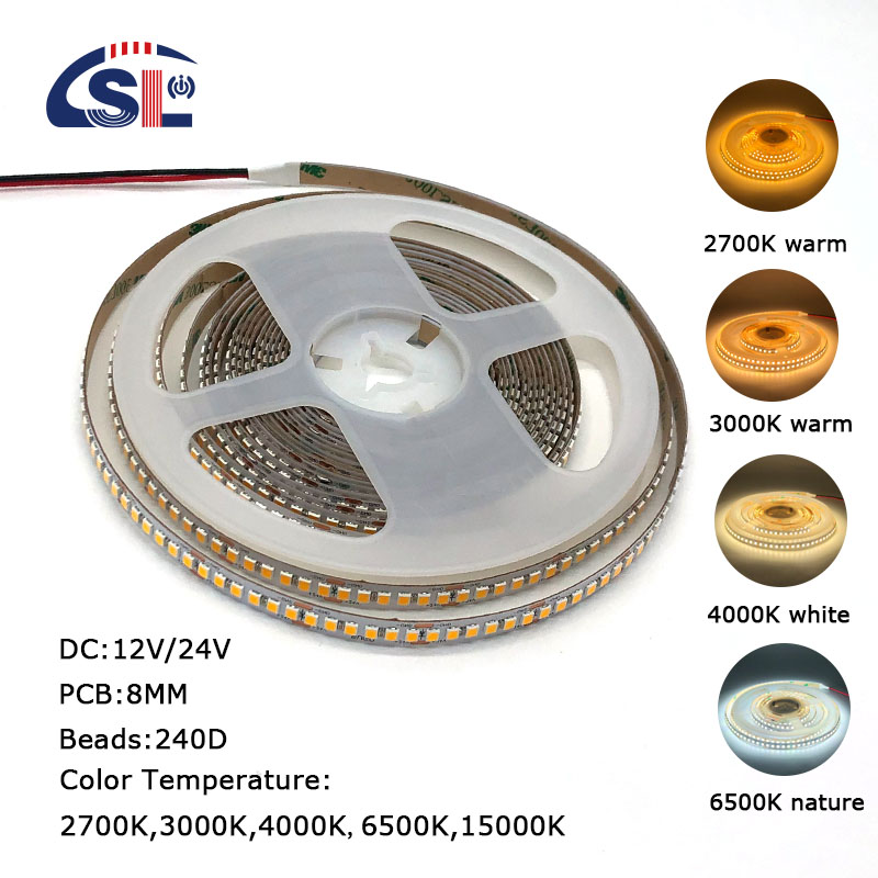 12v24v 240leds 8mm 3000K Warm White SMD2835 Led Strip Light with 50000 Hours Lifespan
