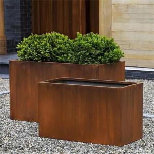 Wholesale Customized Outdoor Corten Steel Cube Planter Box Garden Rust Metal Flower Pots from china suppliers