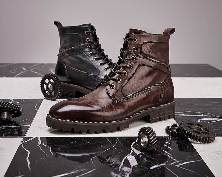 Autumn Brand Mens White Leather Boots Breathable Mens High Top Casual Shoes