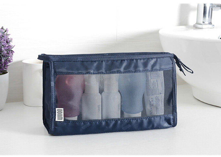 Factory direct hot sale clear toiletry bag polyester and mesh makeup bag eco beauty cosmetic bag