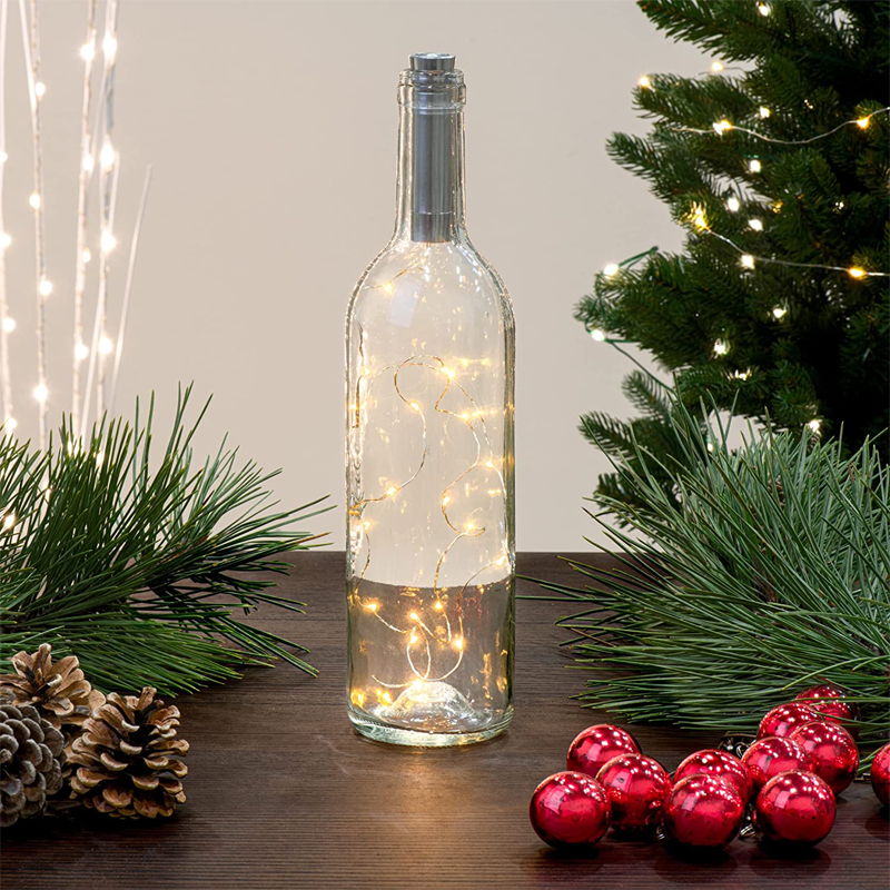 20LEDs String Lights Silver LED Wine Bottle Lights Battery Powered Cork Shape Glass Bottle Stopper Lamp Christmas Garlands Decor