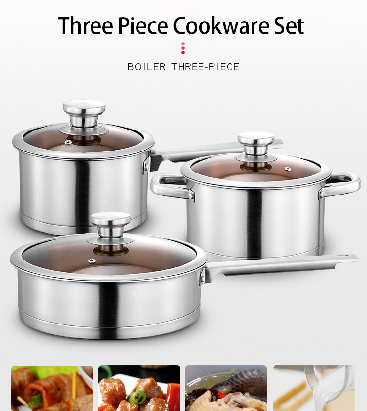 Amazon Top Seller Kitchen Cookware 6 Pcs Glass Cover 430 Stainless Steel Cookware Sets With Handle