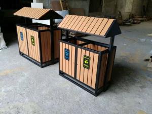 Wholesale Outdoor Playground Equipments Imitative Wood Garbage Double Dustbin from china suppliers