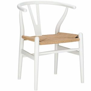 Wholesale Poly Bark Weave Wooden Dining Room Chairs Mid Century Hemp Seat White Solid Back from china suppliers