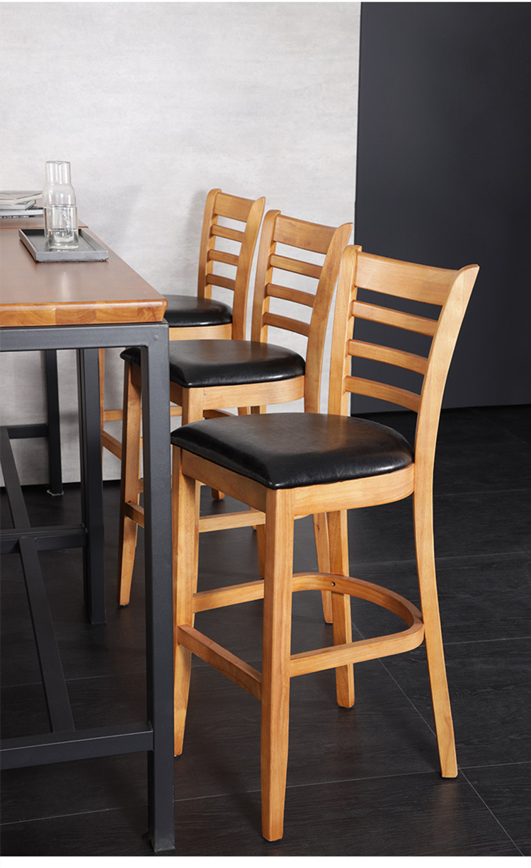 Wooden Cafe Bar Stools With Backs Retro Industrial 65cm 25.59"