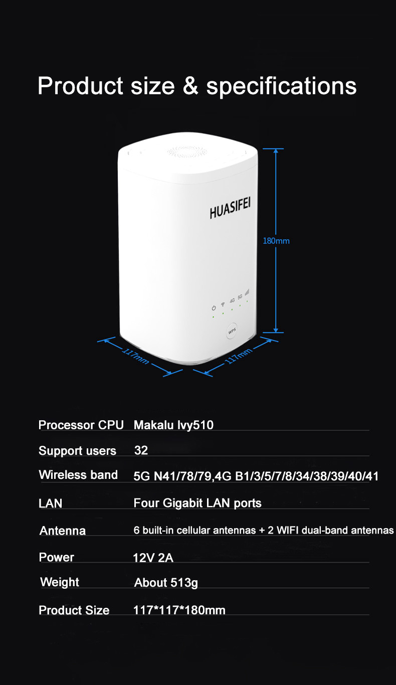 X21 5G Cpe Router 5g Wireless Router 12V DC Power Supply Gigabit LAN Port