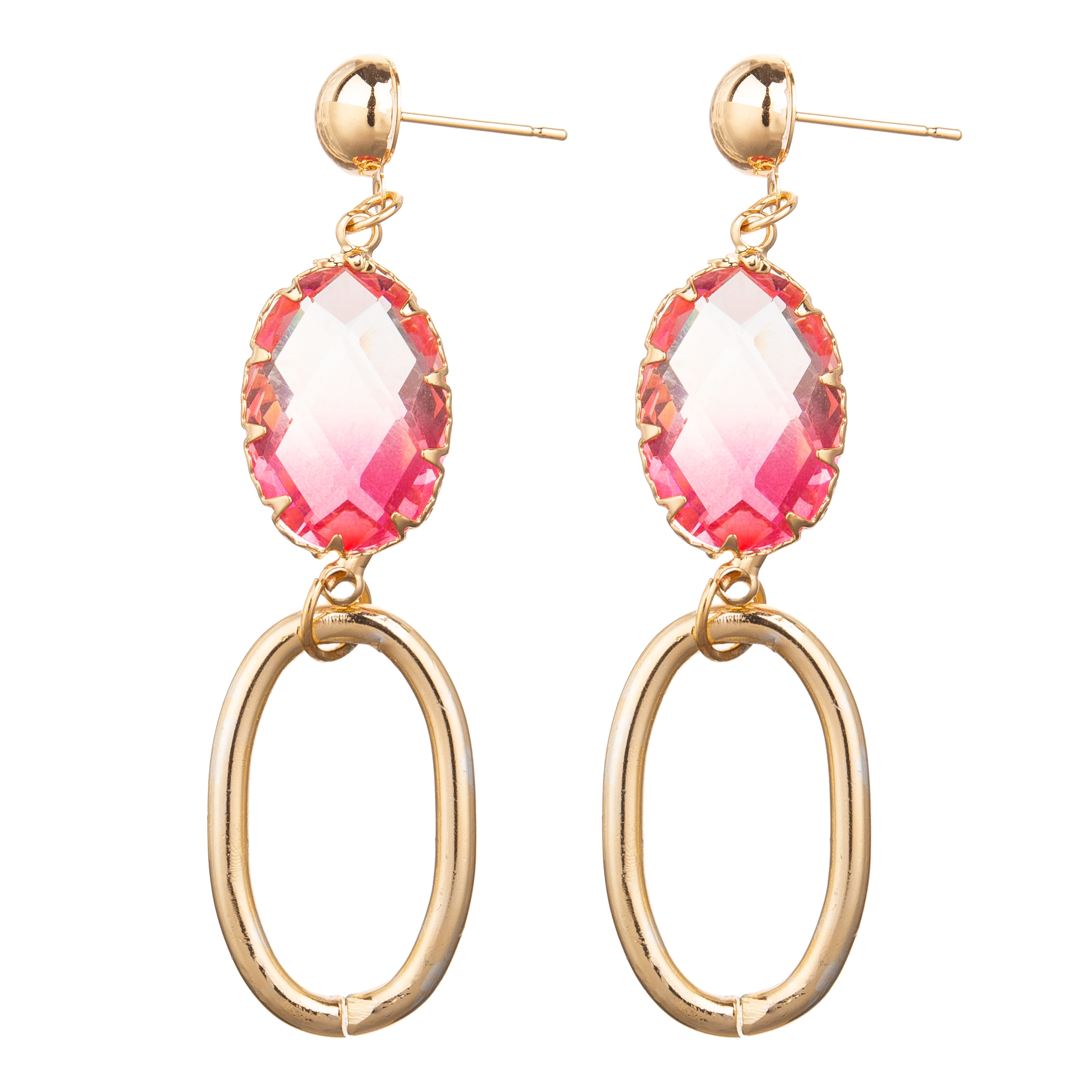 Electroplating Gold Plated Crystal Cube / Oval Stud Zirconia Earrings for Women
