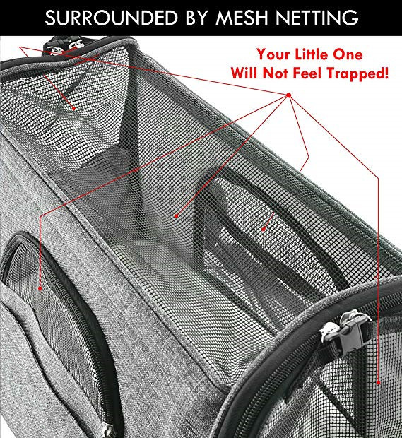 Portable Airline Approved Pet Carrier Bag With Backpack Belt Safety Locked Zippers