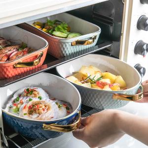 Wholesale Non Stick Kitchen Ceramic Baking Pans With Gold Rim Nordic Style from china suppliers