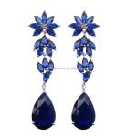 Wedding Jewelry, Long earring blue Tanzanite Color Stone 925 Silver Rhodium