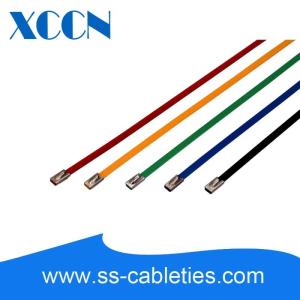 Wholesale 4.6*150mm 201,304,316 grade colorized epoxy polyester ball-lock plastic coated stainless steel cable ties from china suppliers
