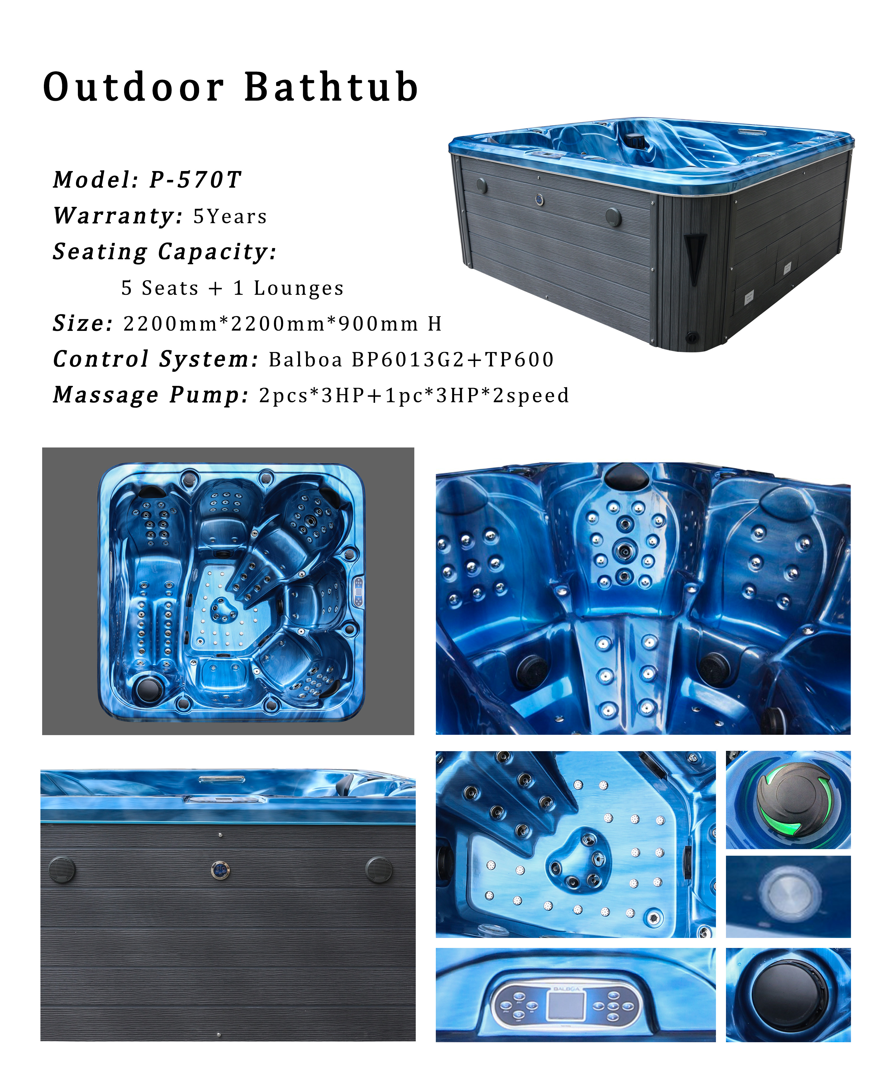 Luxury High End Massage Whirlpool Hot Tub 124 Jets For Jacuzzi