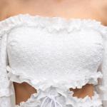 Off Shoulder Embroidered Lace Dresses Ruffle Ruched Cropped Midi Dress