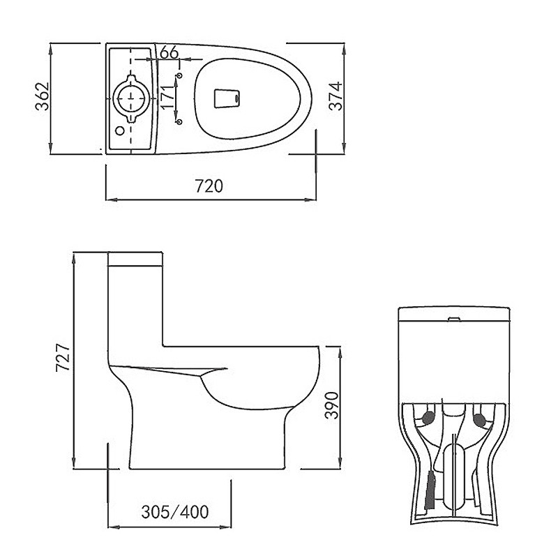 One Piece Elongated Skirted Toilet White 3.5L S Trap 305mm