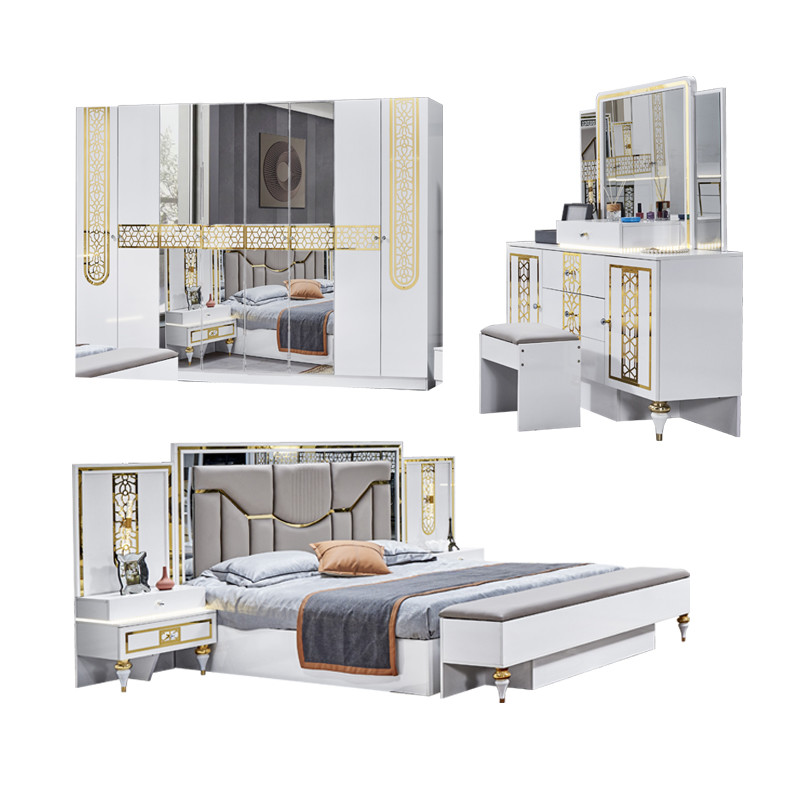 High Quality Wholesale Wood Frame Double Bed Master Room King Size Wooden Modern Luxury Full Bedroom Sets Furniture