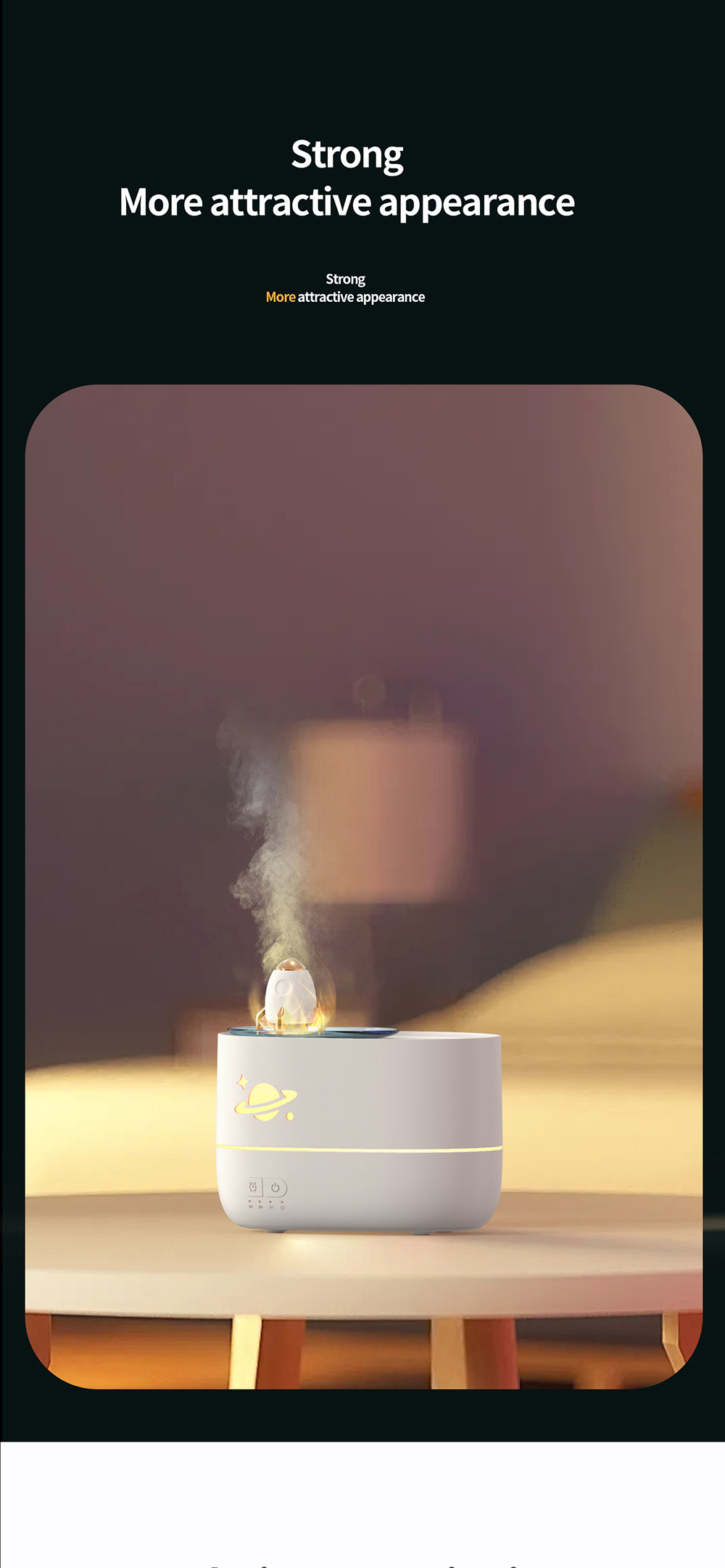Rocket Air Flame Humidifier 350ml With ABS Material And 8 Hours Working Time