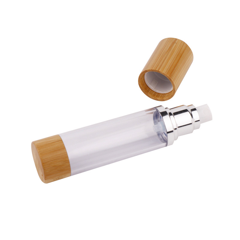 Plastic Dispenser Lotion Cosmetic Airless Bottle With Bamboo Pump