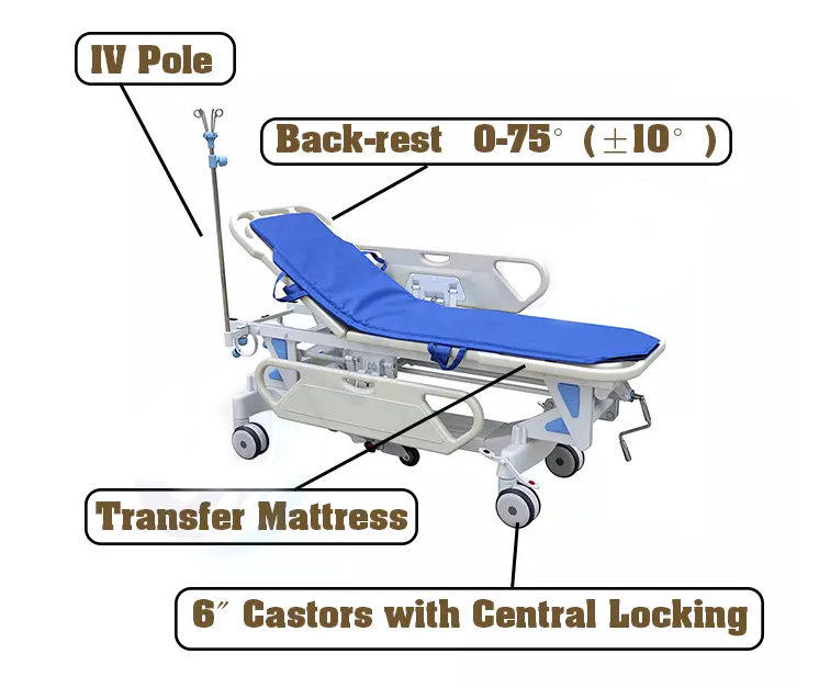 Patient transportation stretcher trolley with height adjustable good price medical equipment