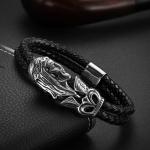 New punk bracelet stainless steel magnetic clasp skull braided leather bracelet