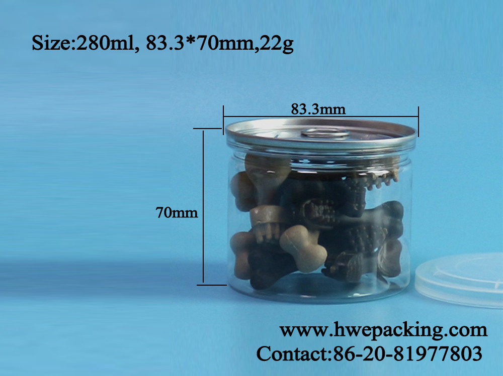 307# 280ml Clear Plastic Cans PET EOE Lid Canning Seafood Caviar Ginger Walnuts Almonds