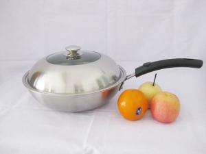 Wholesale 3-Ply Stainless steel wok,thickness 2.5mm with cast iron handle SHOLS-4030L from china suppliers