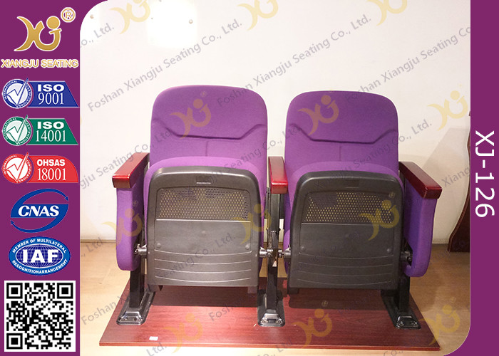 Triangle Armrest Short Back Rest Auditorium Church Chairs With Folding Soft Padded Seat