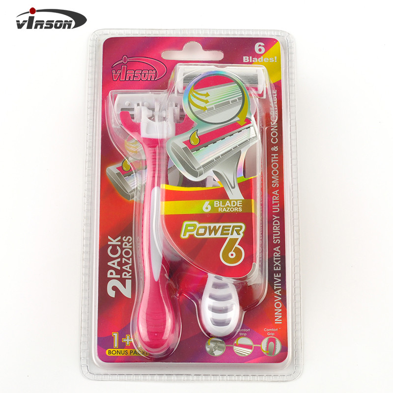 Wholesale Custom Six Blade Open Back Women Disposable Face Shaving Razor