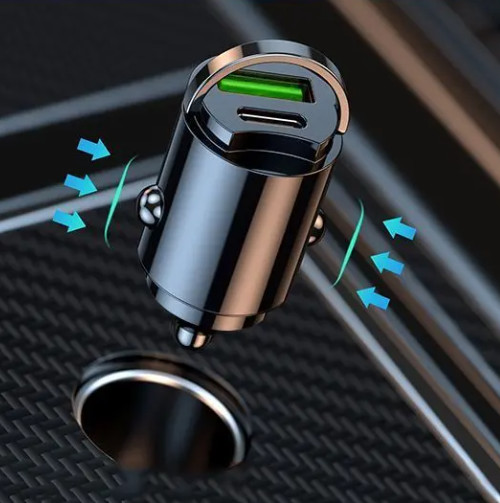 Car Phone Charger Metal Pull Ring PD30W USB Car Charger Super Fast Charge QC 3.0