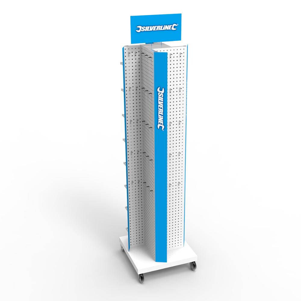 Casters Pegboard Rotating Display Stand Metal Pegboard Display Stand With Hooks