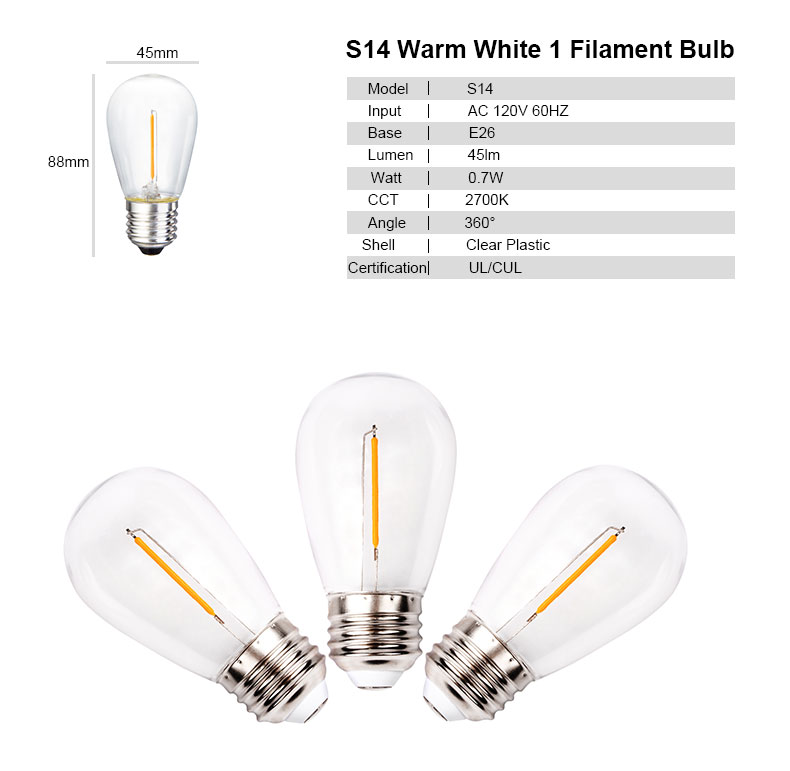 Christmas Waterproof connectable serial led string lights 48FT Outdoor String Lights E26 E27 S14 Edison Bulb included