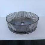 Gray Color Glass Wash Basin Cylindrical Vertical Stripes Diecasting Bathroom