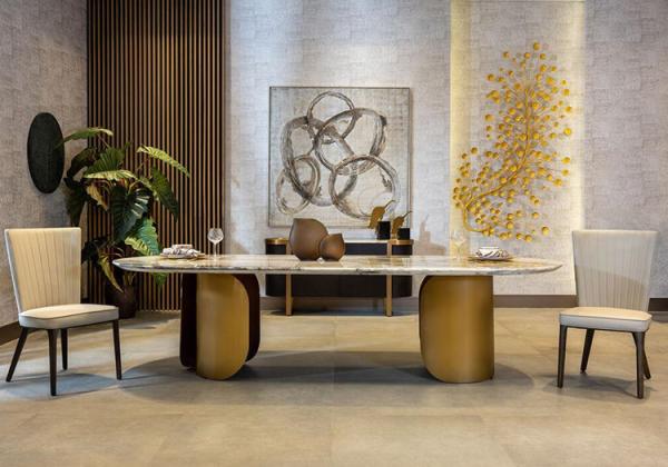 Luxury Italian Marble Dinner Table Customized Logo Stainless Steel Leg For Home