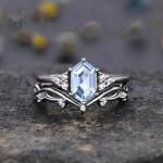 Engagement 925 Sterling Silver Hexagon Cut Natural Quartz Ring Real Green Moss