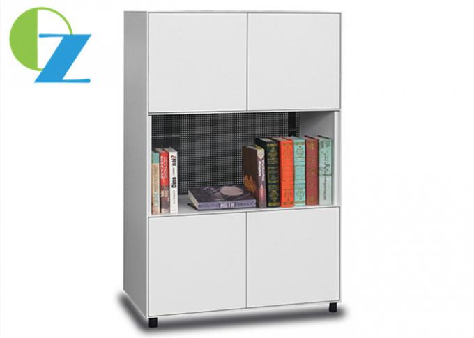 White Satin 3 Tier Steel Office Cupboard 1 Open Shelf 2 Door 0.5mm Edge