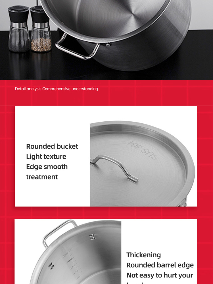 Hot Fashion Silver Heavy Duty Cooking Pot Cookware Pots Soup Pot Stainless Steel Cooking Stock Bucket With Stainless Steel Lid