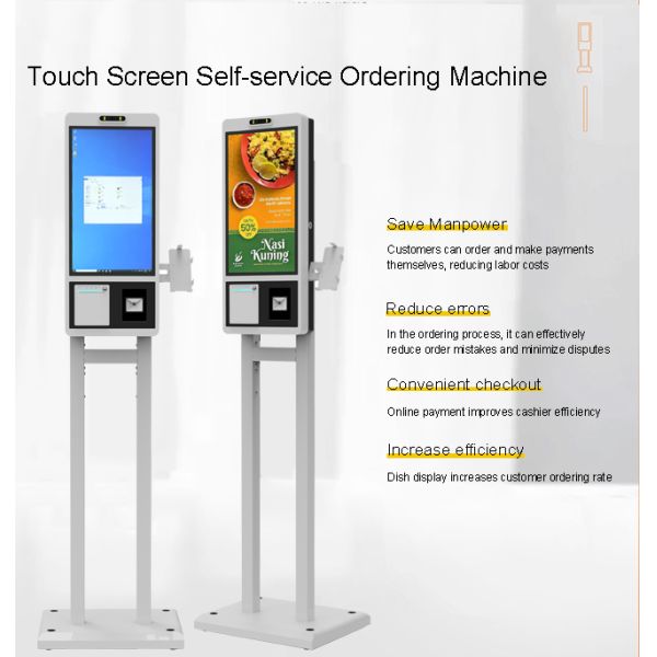 21.5 Inch Windows Touch Kiosk Ordering System Machine With POS System Cash Accepter Payment Kiosk QR Code Scanner for Restaurant