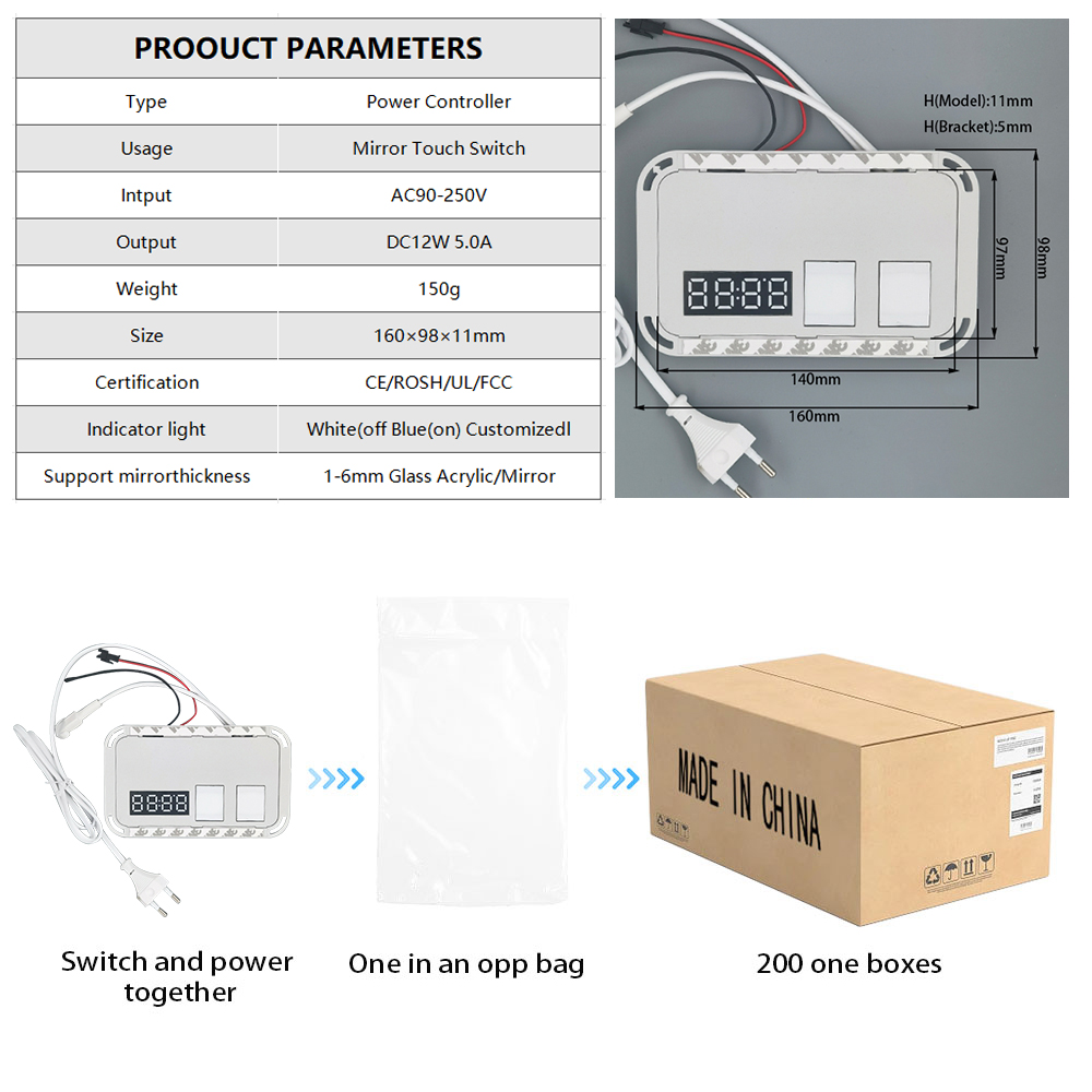 1-6mm Sensing Range Touch Sensor Switch for Smart Mirrors DC12V Output SL Muti-function