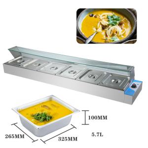 Wholesale 2KW Stainless Steel Commercial 6 Pan Bain Marie with Glass Cover from china suppliers