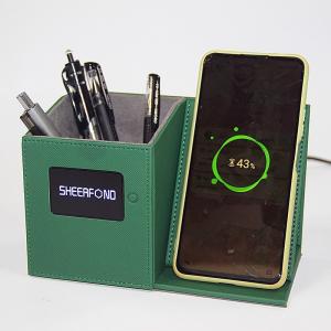 Wholesale Multipurpose Leather Pencil Holder Desk Wireless Charging LED Custom Logo PU Leather Pen Holder from china suppliers