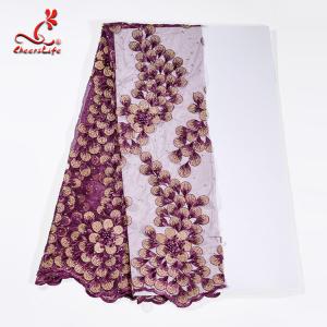 China 130CM Polyester Guipure Lace Fabric / African Beaded Flower Lace Embroidery Fabric For Clothing on sale